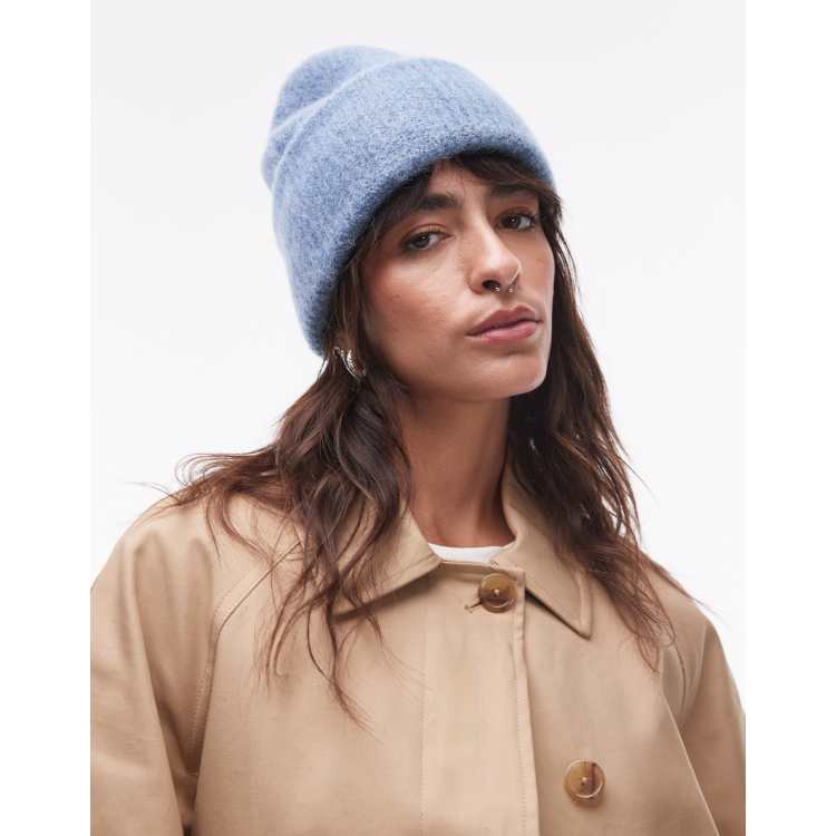 ARKET ウール アルパカ　ネイビー ニット帽 ARKET alpaca blend double fold beanie hat in blue | ASOS