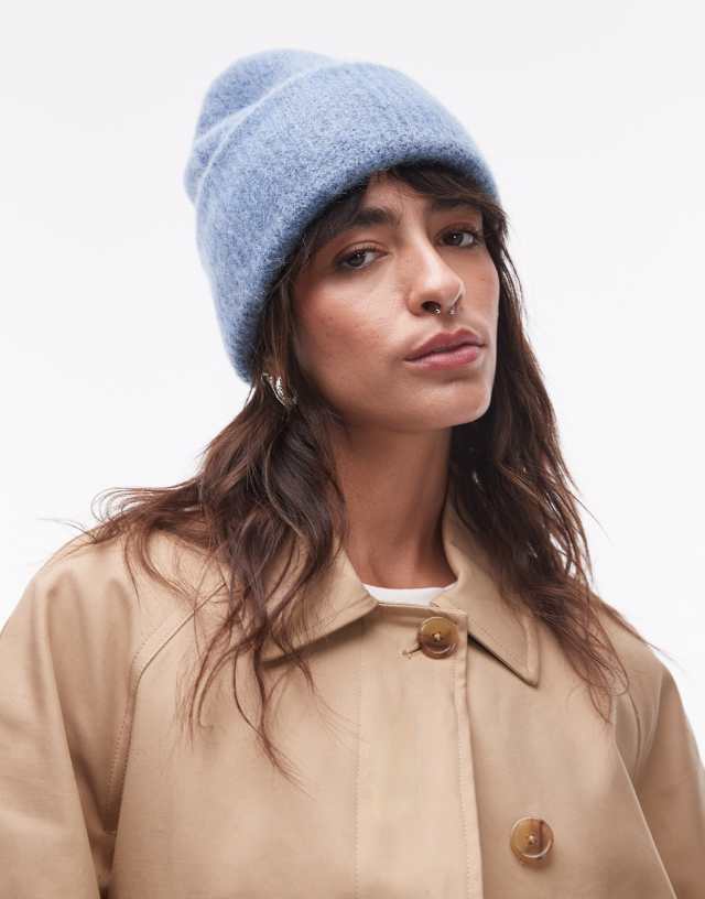 ARKET ウール アルパカ　ネイビー ニット帽 ARKET alpaca blend double fold beanie hat in blue | ASOS
