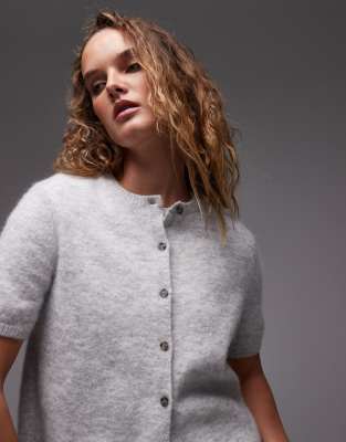 Arket Alpaca Blend Knit Cardigan With Short Sleeves In Gray