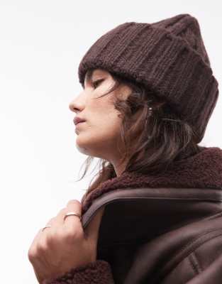 Arket ARKET alpaca blend knitted beanie hat in dark brown