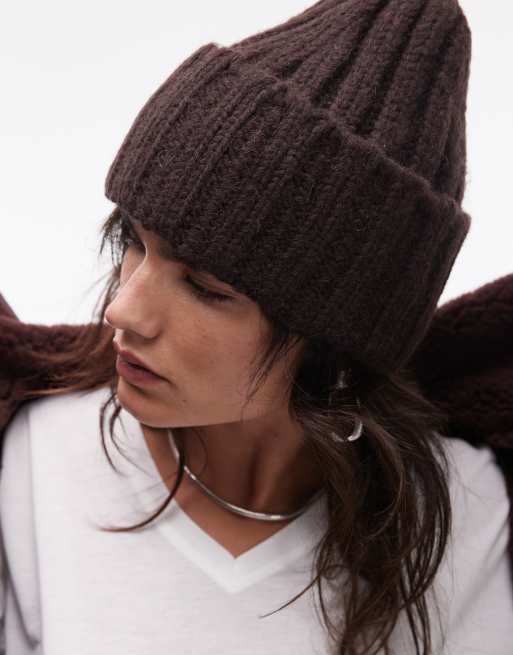 ARKET alpaca blend knitted beanie hat in dark brown, 2 of 3