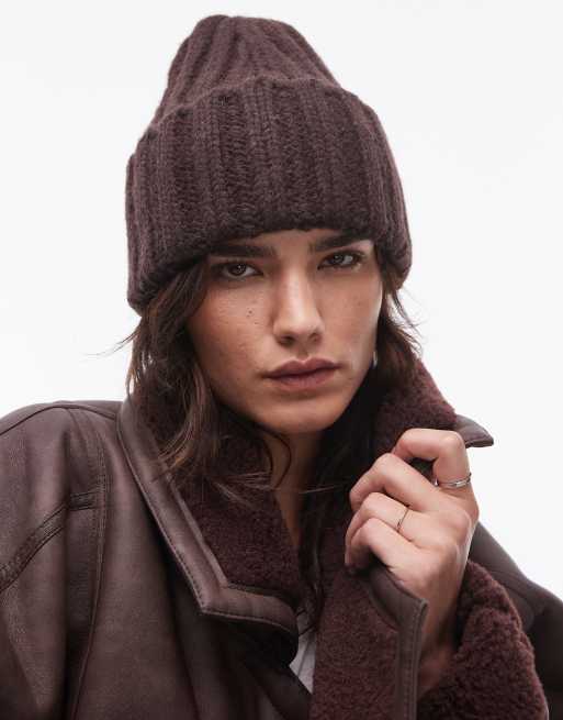 ARKET alpaca blend knitted beanie hat in dark brown, 3 of 3