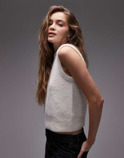 ARKET alpaca blend knitted tank vest in off-white, 3 of 4