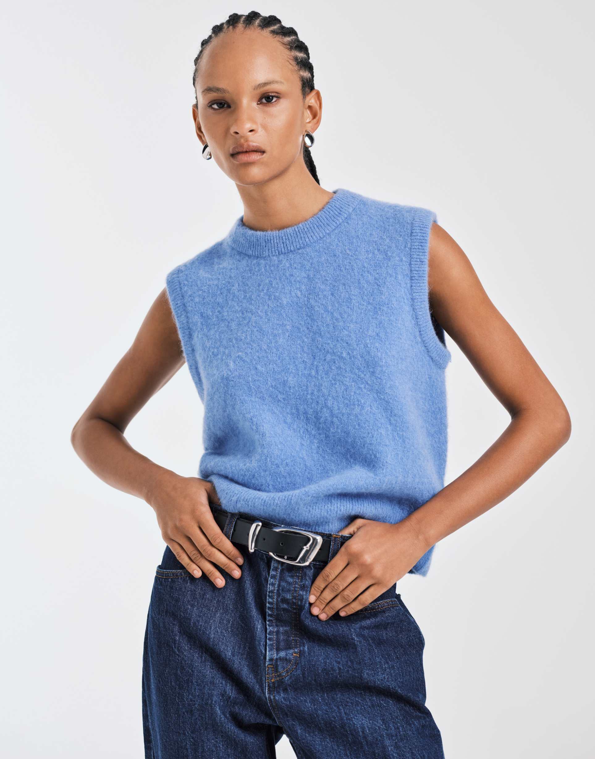 arket alpaca knit tank in blue