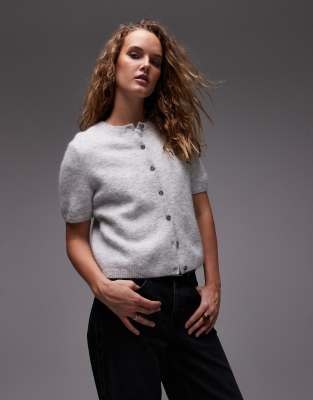 Arket ARKET alpaca knitted cardigan with short sleeves in light grey