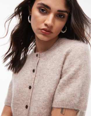 Arket Alpaca Wool Blend Cardigan With Short Sleeves In Neutral