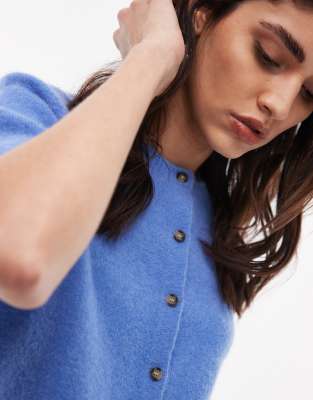 Arket Alpaca Wool Blend Cardigan With Short Sleeves In Blue