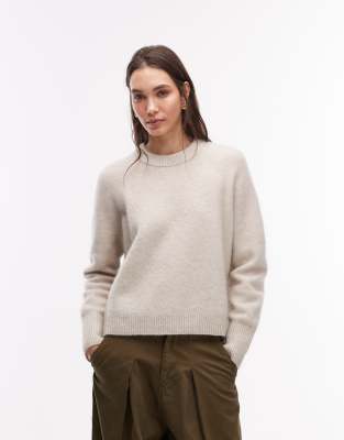 Arket ARKET alpaca wool blend crew neck jumper in off white-Brown