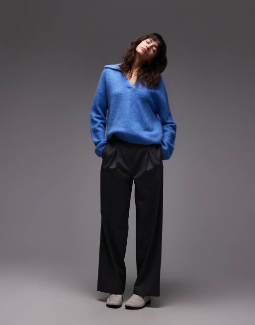 ARKET alpaca wool blend knit sweater with polo collar in light blue