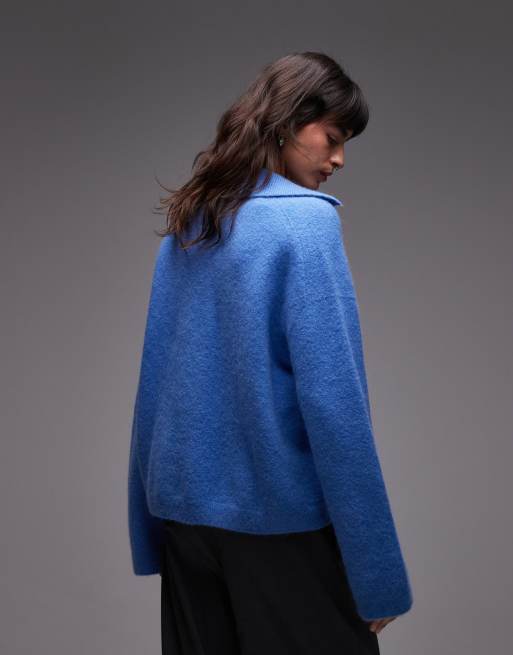 ARKET alpaca wool blend knit sweater with polo collar in light blue