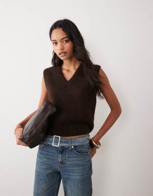 Arket Alpaca Wool Blend Knit V-neck Vest In Brown