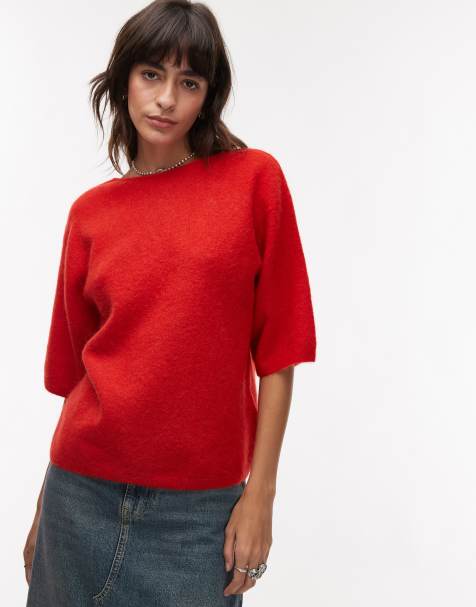 ARKET  alpaca wool blend knitted  top with v-back in red - view 1