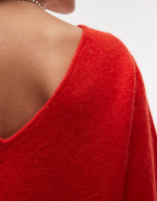 ARKET  alpaca wool blend knitted  top with v-back in red, 3 of 4