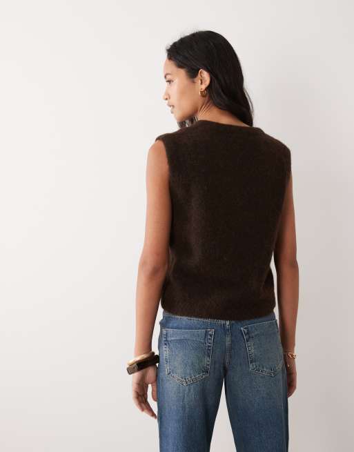 ARKET alpaca wool blend knitted v-neck vest in dark brown, 3 of 4