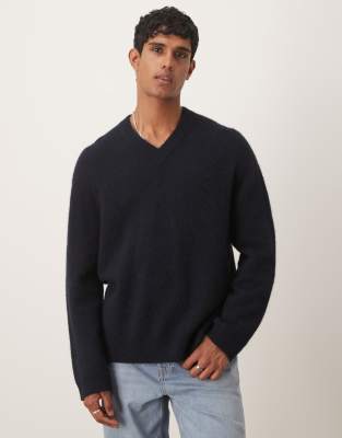 Arket ARKET alpaca wool blend v-neck jumper in navy blue