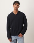 [Arket] ARKET alpaca wool blend v-neck jumper in navy blue XL Navy Blue