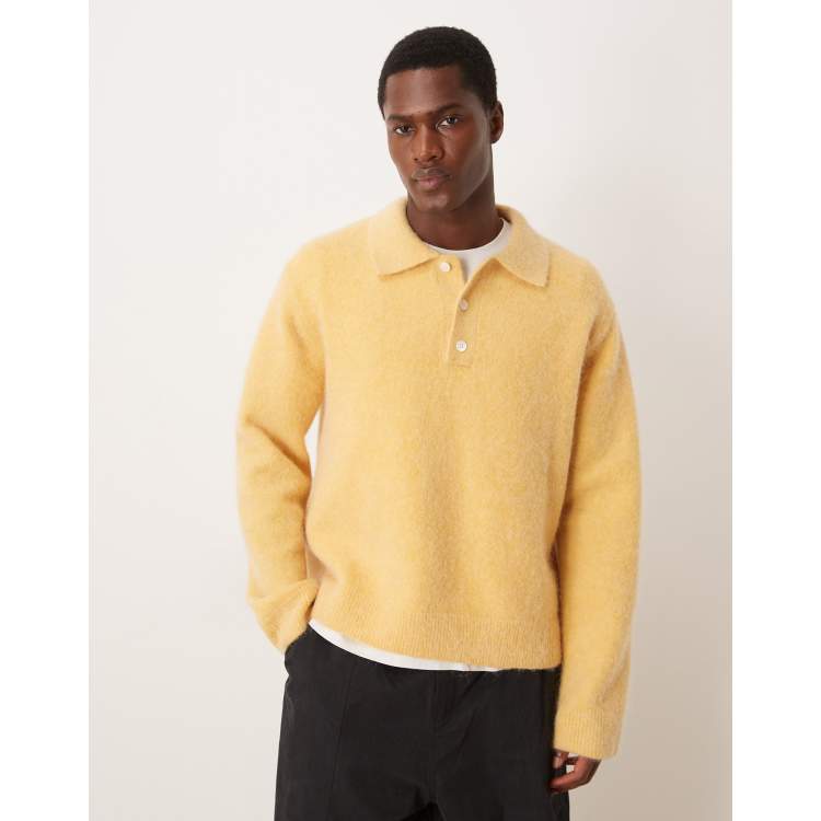 ARKET alpaca wool mix knit polo shirt in yellow | ASOS