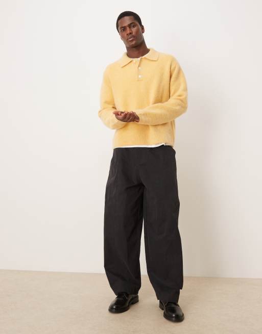 ARKET alpaca wool mix knit polo shirt in yellow | ASOS