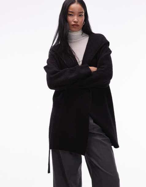 ARKET alpaca wool relaxed fit midi tie front knit cardigan in black - view 1