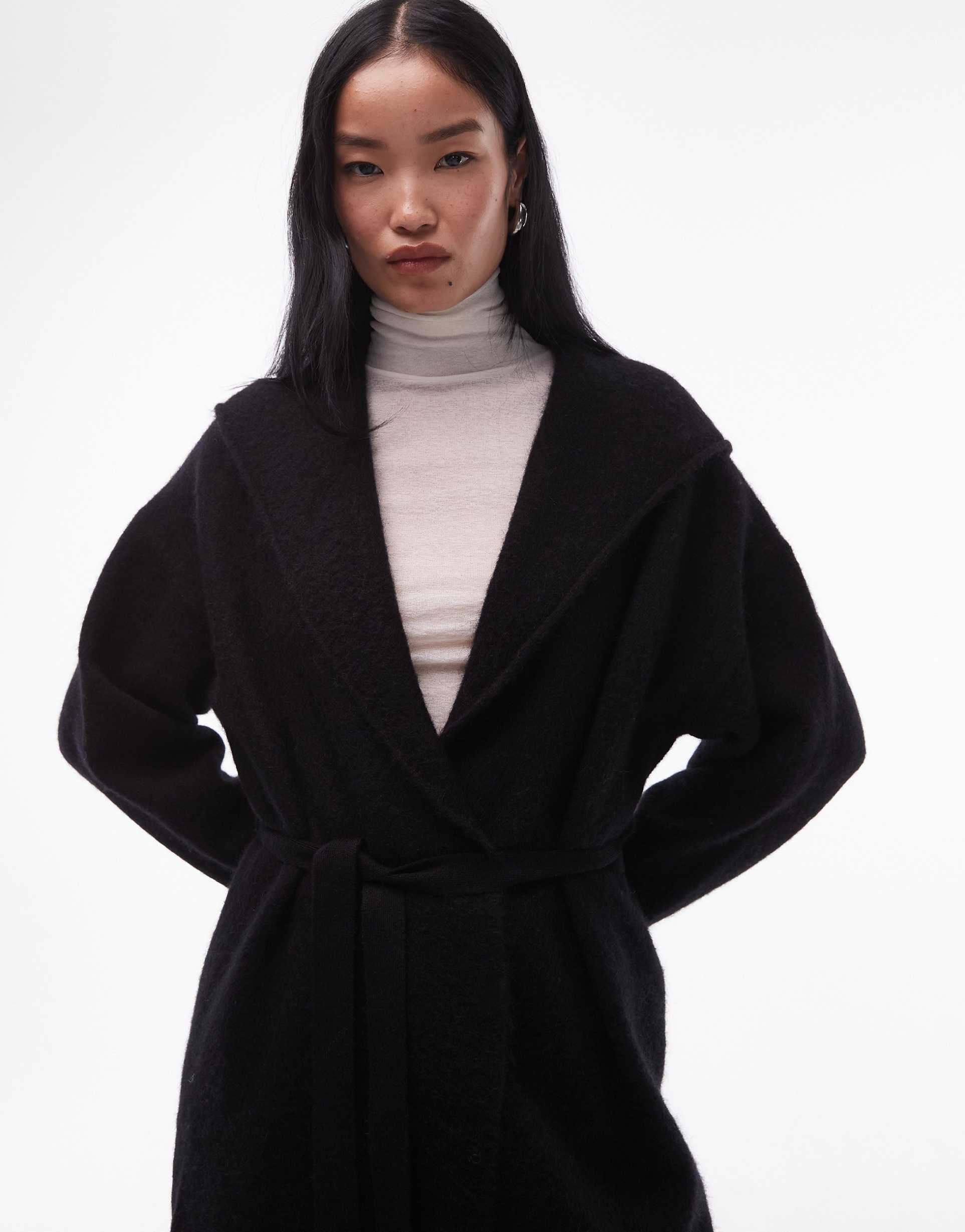 arket alpaca wool relaxed fit midi tie front knit cardigan in black