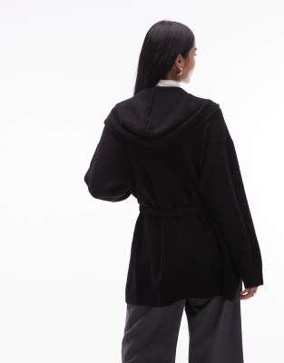 Arket Alpaca Wool Relaxed Fit Midi Tie Front Knit Cardigan In Black