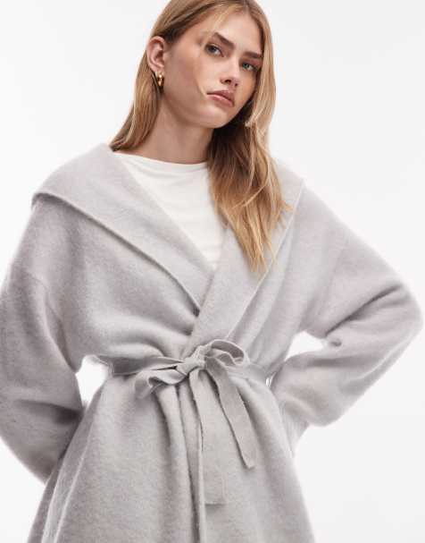 ARKET alpaca wool relaxed fit midi tie front knit cardigan in dark grey - view 1
