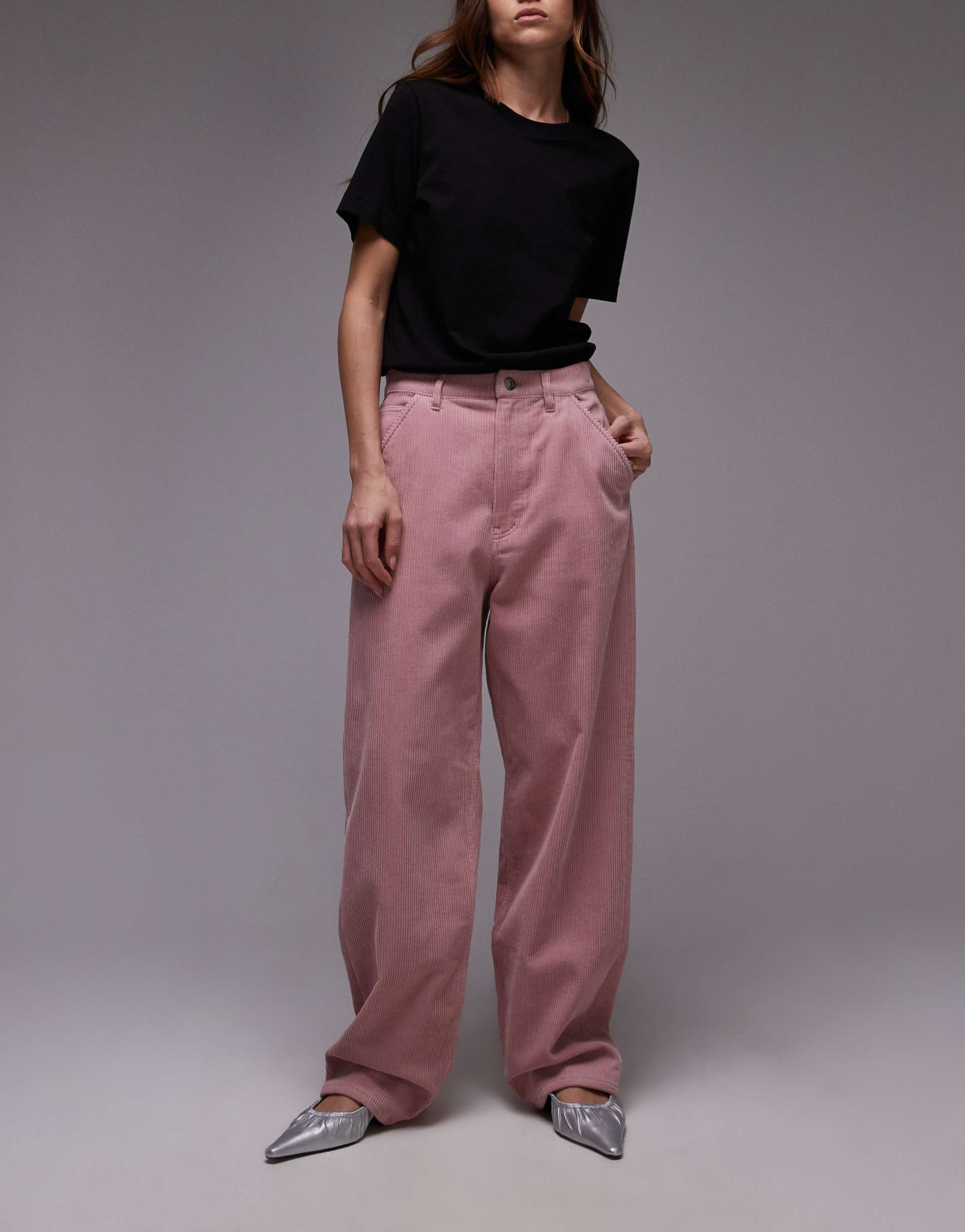 arket amber cord barrel leg pants in pink