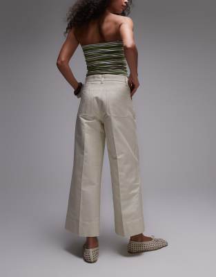 Arket Ankle Grazer Wide Leg Structed Cotton Pants In Neutral