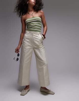 Arket ARKET ankle grazer wide leg structed cotton trousers in light beige-Neutral