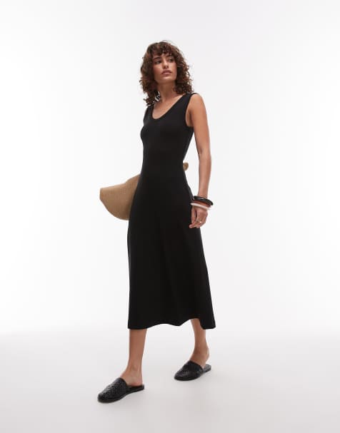 ARKET – Ärmelloses Midikleid aus kompaktem Rippstoff in Schwarz - view 1