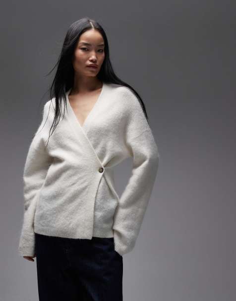 ARKET asymmetric fluffy wrap cardigan in off white - view 1