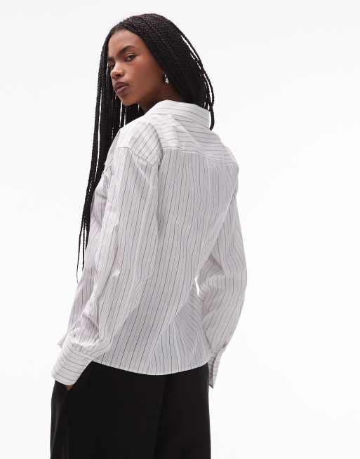 ARKET asymmetric  wrap blouse with fold over collar in off white, 3 of 4