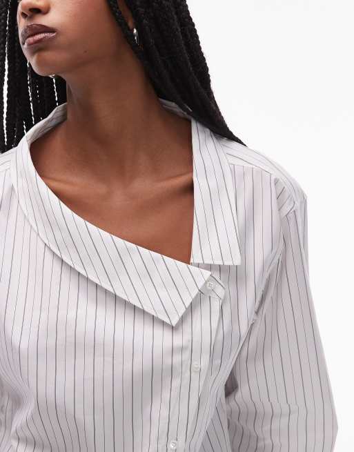 ARKET asymmetric  wrap blouse with fold over collar in off white, 4 of 4