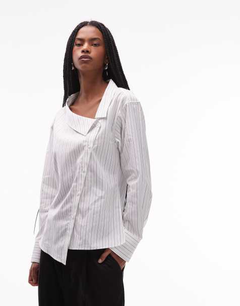 ARKET asymmetric wrap blouse with foldover collar in off white - view 1