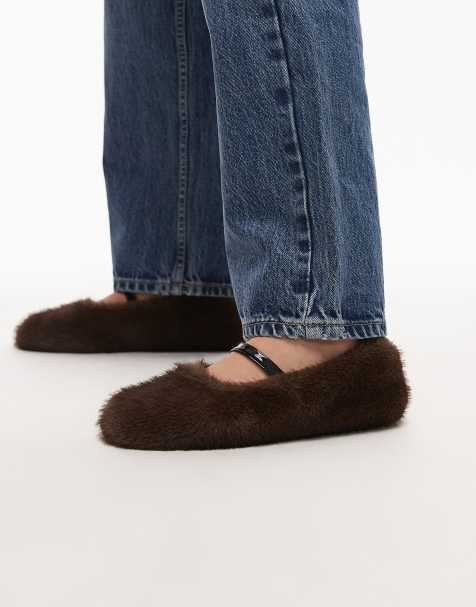 ARKET - Ballerines plates babies en fausse fourrure - Marron foncé - view 1