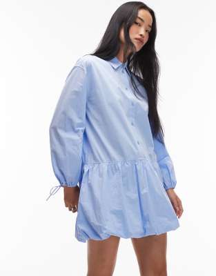 ARKET - Ballon-Hemdkleid in Hellblau mit asymmetrischem Saum