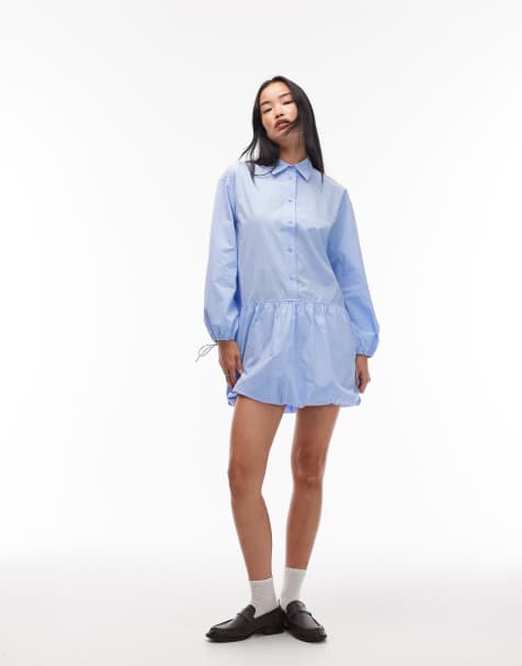 ARKET – Ballon-Hemdkleid in Hellblau mit asymmetrischem Saum - view 1