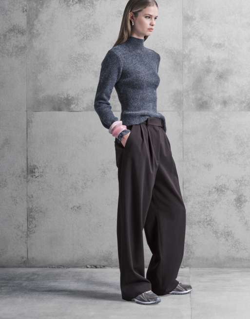 ARKET balloon fit wool mix tailored trousers in chocolate brown, 5 of 5