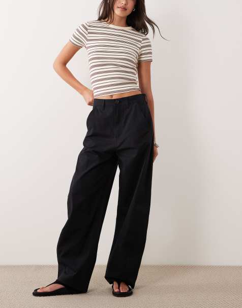 ARKET barrel shape light cotton trousers in black - view 1