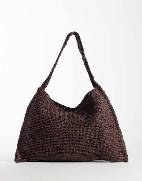 ARKET – Bast-Schultertasche aus reinem Papierstroh in Dunkelbraun - view 1