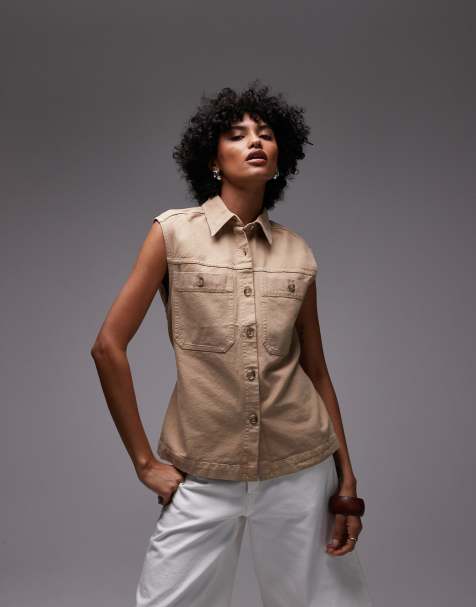 ARKET pure cotton oversized belted workwear waistcoat in beige