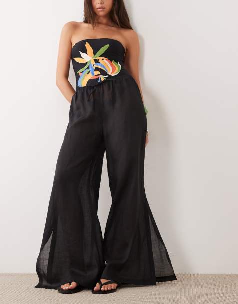 ARKET beach pull on ramie pants in black - view 1