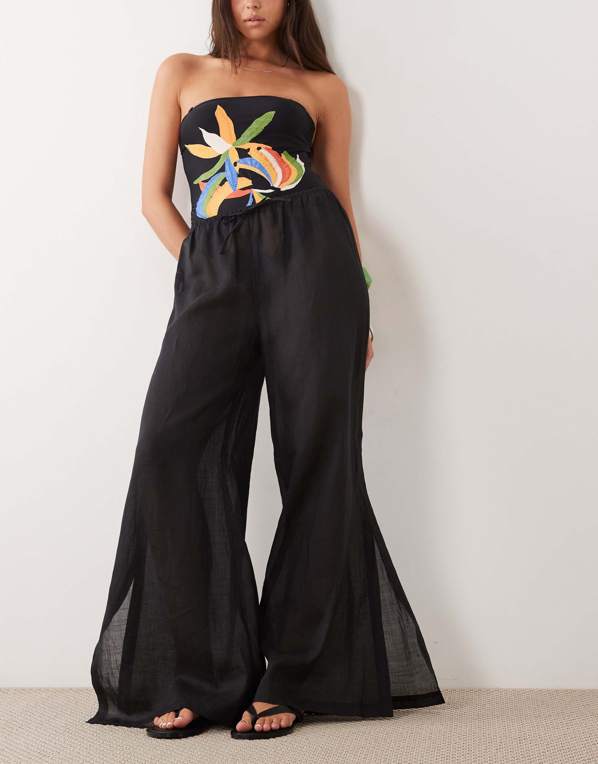 arket beach pull on ramie pants in black