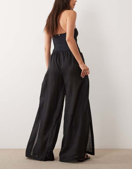 ARKET beach pull on ramie trousers in black, 3 of 5