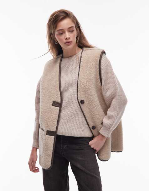 ARKET - Beige oversized vest i imiteret lammeskind - view 1