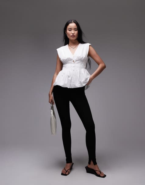 ARKET pure cotton poplin pintuck blouse with corset waist in white