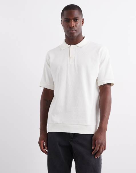 ARKET textured jersey short sleeve polo shirt in white
