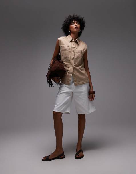 ARKET mid waist five pocket loose denim twill shorts in white