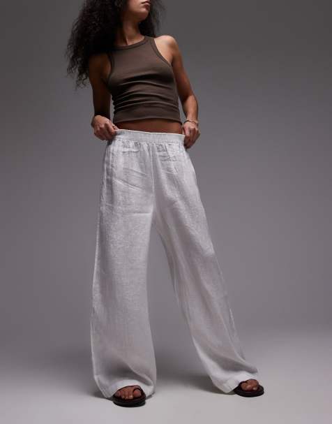 ARKET pure linen palazzo trousers with pull-on waist in white