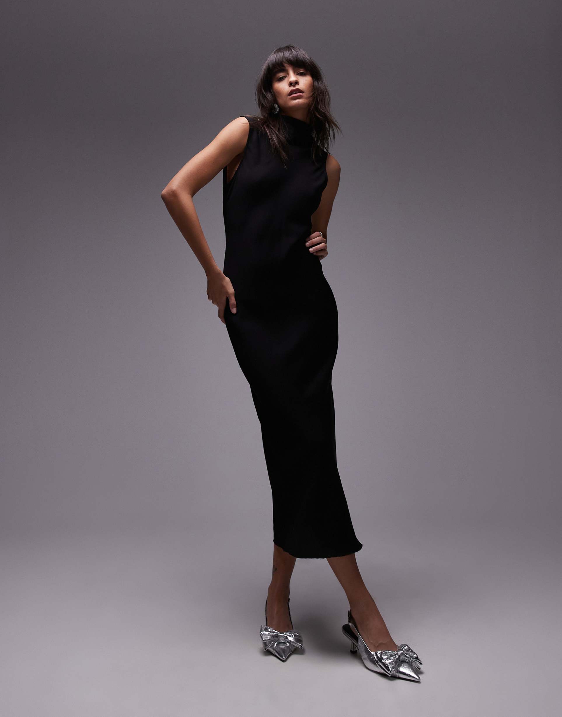 arket bias cut maxi dress with low cowl back in black